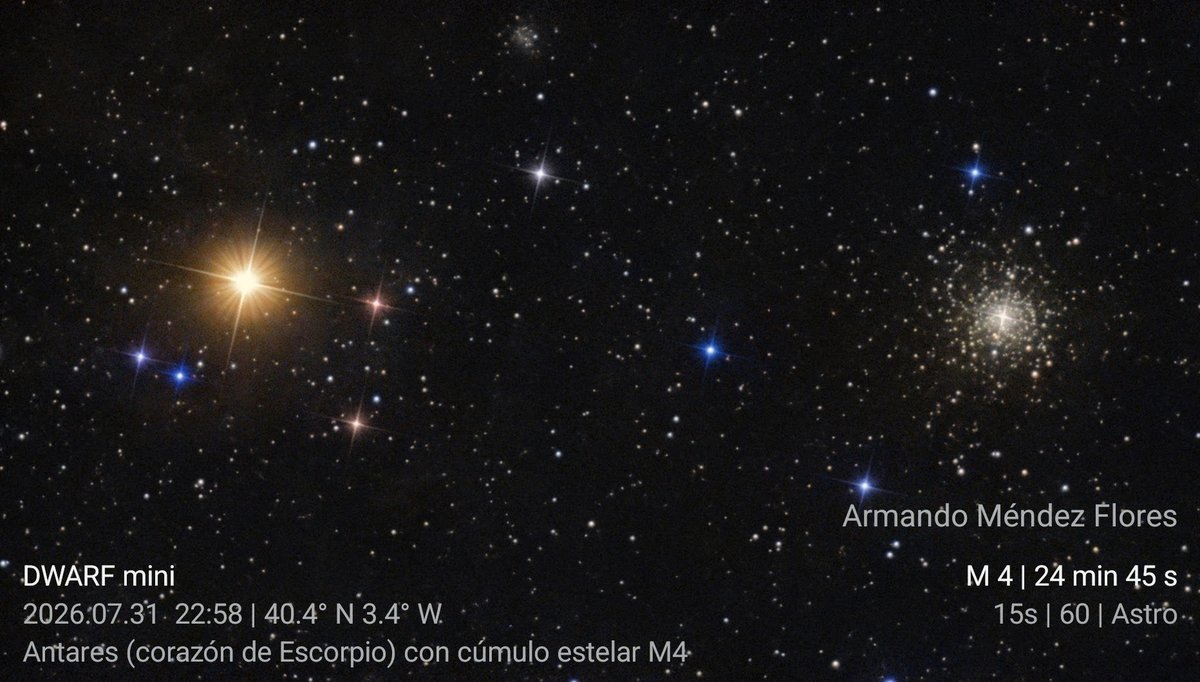 Antares (corazón de Escorpio) con Cúmulo M4