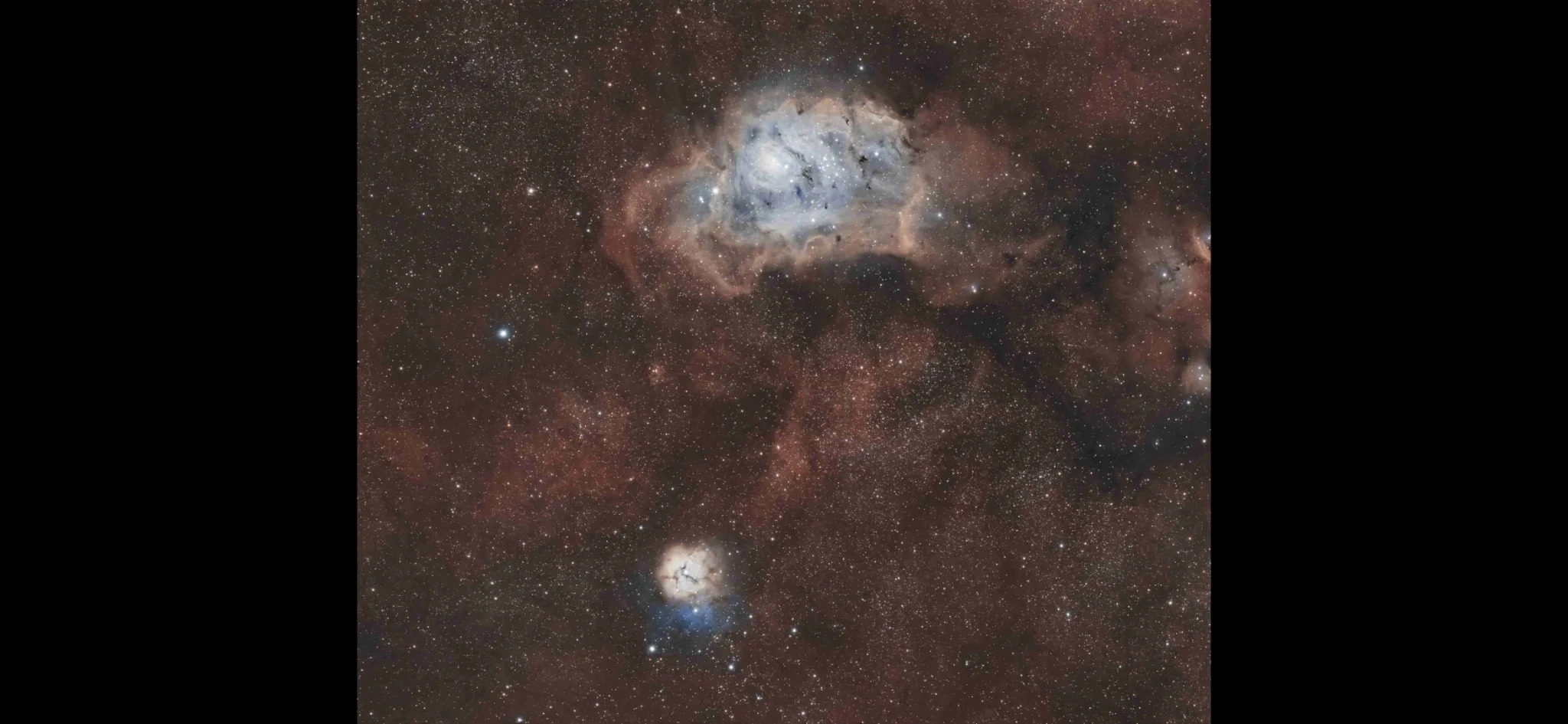 Lagoon and Trifid Nebulas (M8+M20). Mosaic taken from Wellington