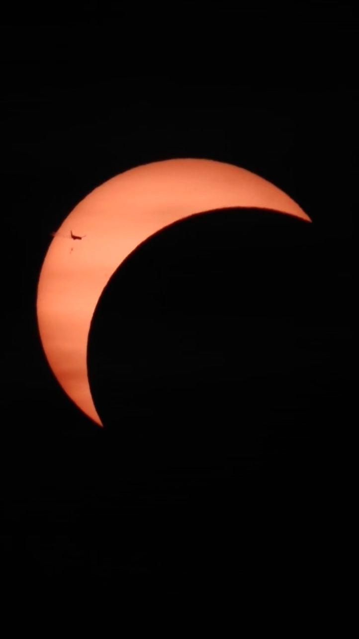 Airplane flying through the sun