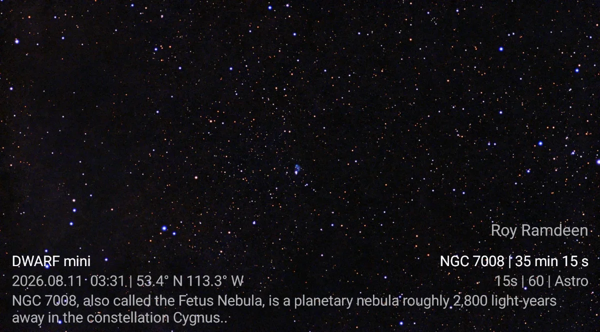 NGC 7008 is a bright planetary nebula located in the constellation Cygnus and approximately 2800 light-years away.
