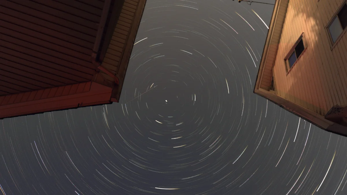 First Star trail Picture.  Polaris in center.