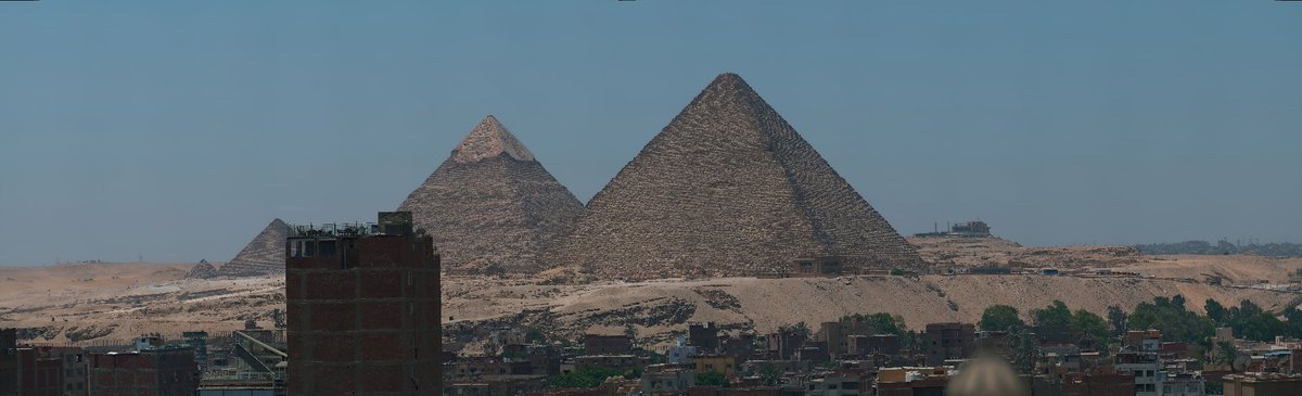 Panoramic view of the Great Pyramids of Giza